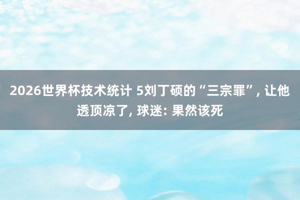 2026世界杯技术统计 5刘丁硕的“三宗罪”， 让他透顶凉了， 球迷: 果然该死