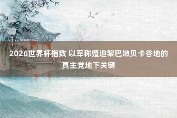 2026世界杯指数 以军称蹙迫黎巴嫩贝卡谷地的真主党地下关键