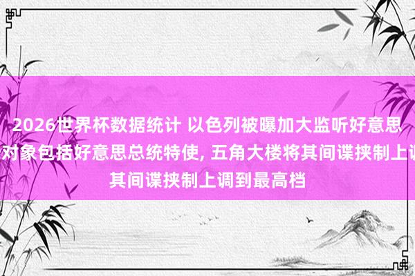 2026世界杯数据统计 以色列被曝加大监听好意思高官， 监听对象包括好意思总统特使， 五角大楼将其间谍挟制上调到最高档