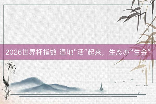2026世界杯指数 湿地“活”起来,生态亦“生金”